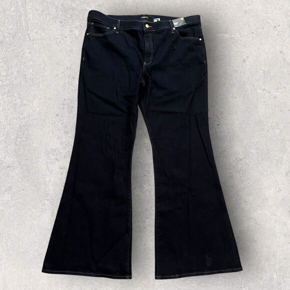 Express Womens Jeans Size 18R 70s Flare Mid-Rise Five Pocket Dark Wash - Picture 1 of 15